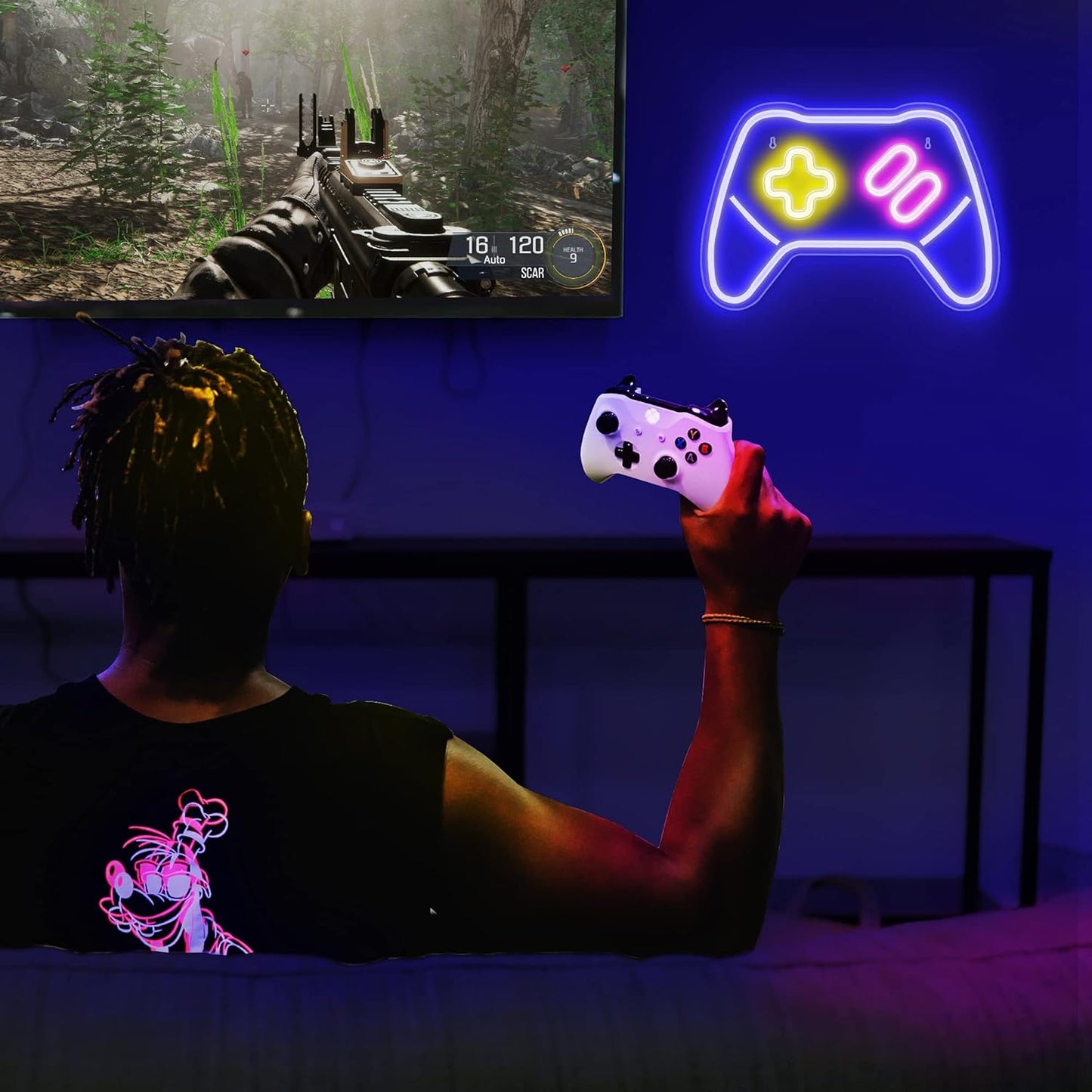 Game Controller Neon Sign - LED Wall Decor for Gamers, Ideal Gift for Teen Boys, Perfect for Game Rooms and Bedrooms