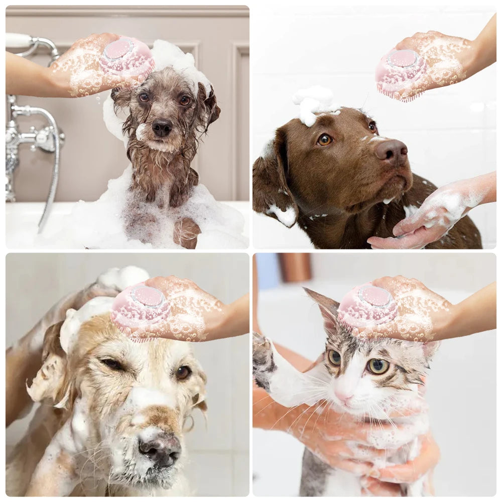 Soft Silicone Dog Brush Pet Shampoo Massager Bath Brush Bathroom Puppycat Washing Massage Dispenser Grooming Shower Brush