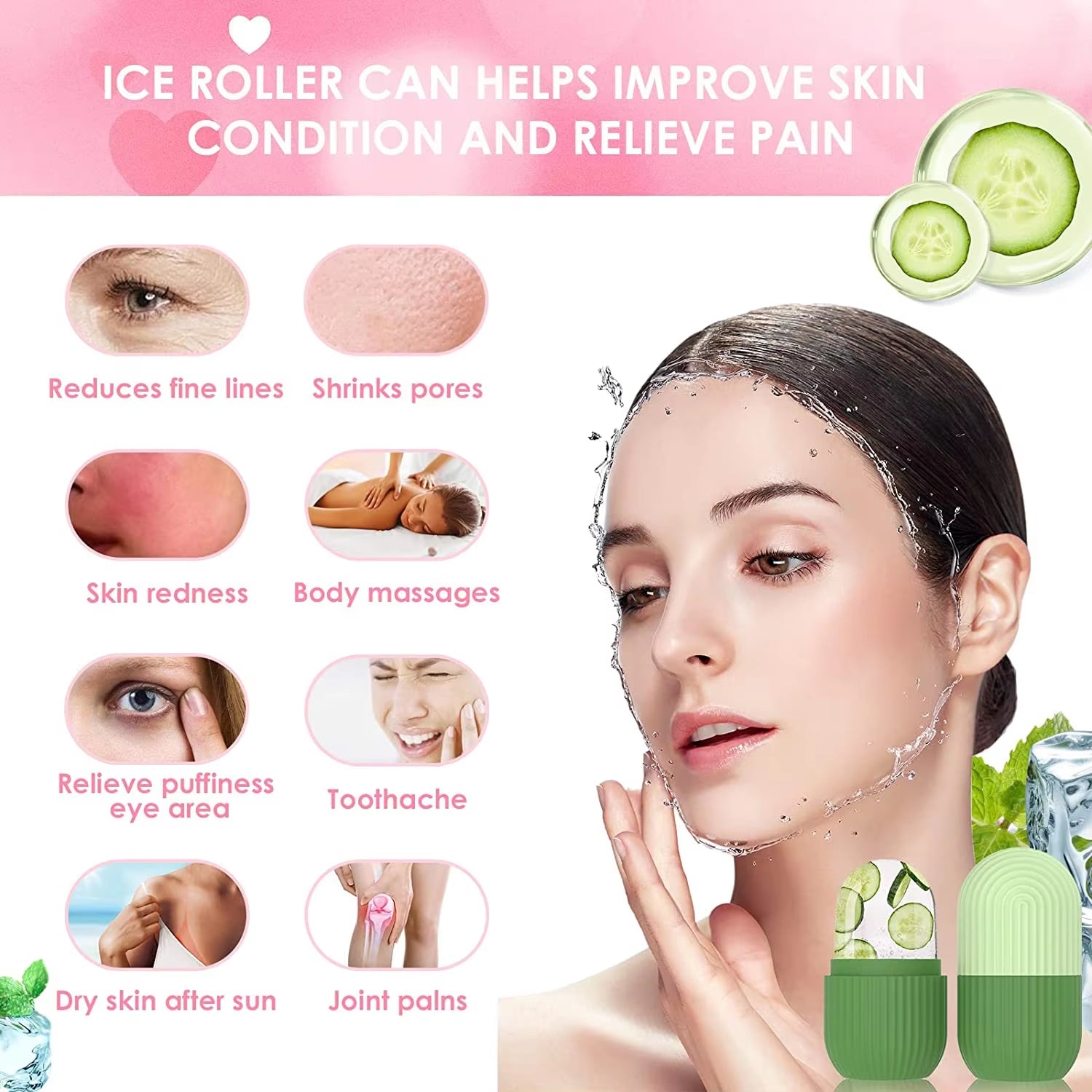 Ice Cube Roller Massager for Face Eyes Naturally Conditioning and Skin Care De-Puff Eye Bags Reusable Massage Silicone Ice Mold